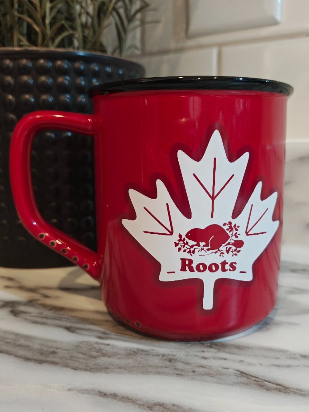 Roots Red Enamel Mug Never Used Canadian Camping Cottage Cup
